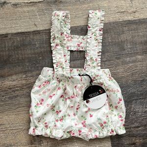 Tessa James white with pink/blue floral romper size 6/12m
